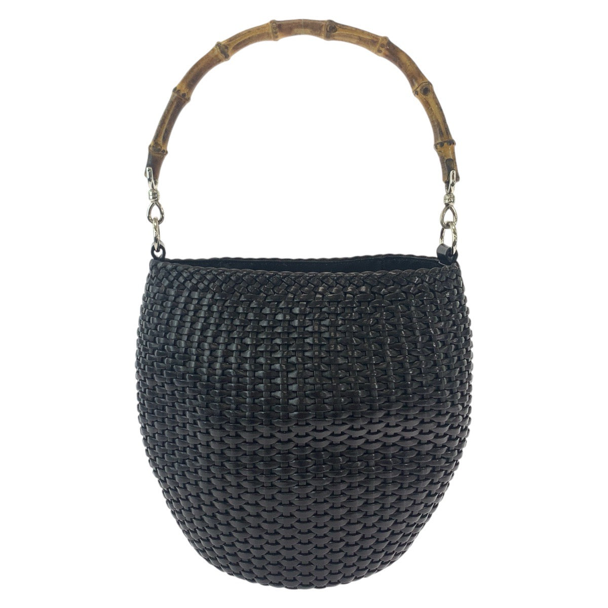13106
GUCCI グッチ バンブー ブラック 黒 シルバー金具 レザー 000 1817 ハンドバッグ レザー編み込みバッグ  レディース