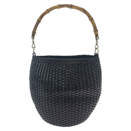 13106
GUCCI グッチ バンブー ブラック 黒 シルバー金具 レザー 000 1817 ハンドバッグ レザー編み込みバッグ  レディース