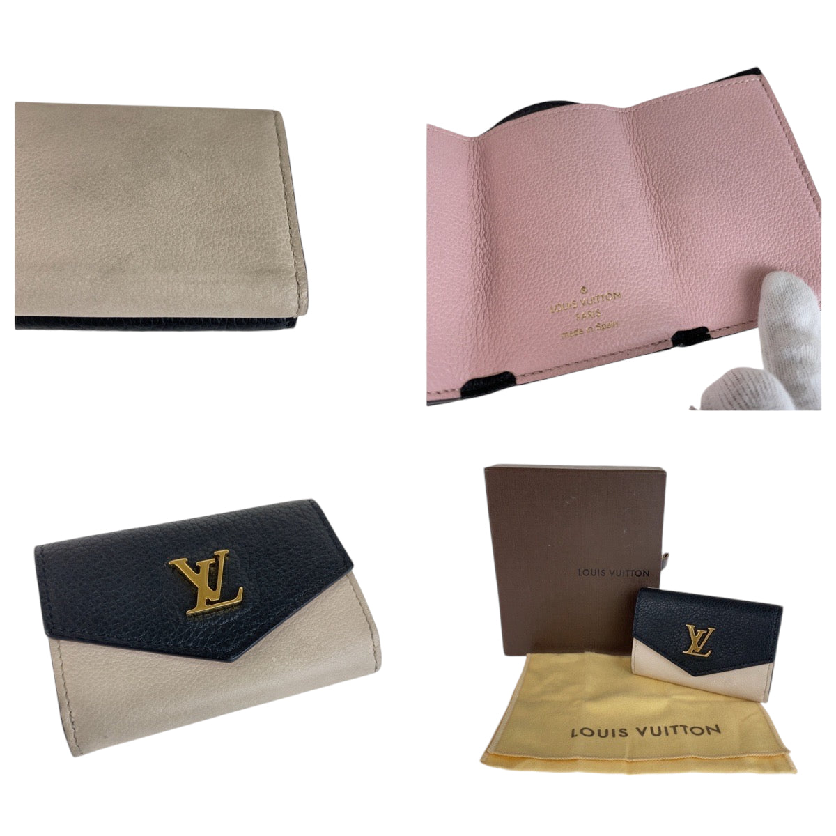 13278
LOUIS VUITTON ルイヴィトン ポルトフォイユ ロックミニ ブラック 黒 アイボリー ゴールド金具 レザー M80984 折財布 コンパクトウォレット  レディース