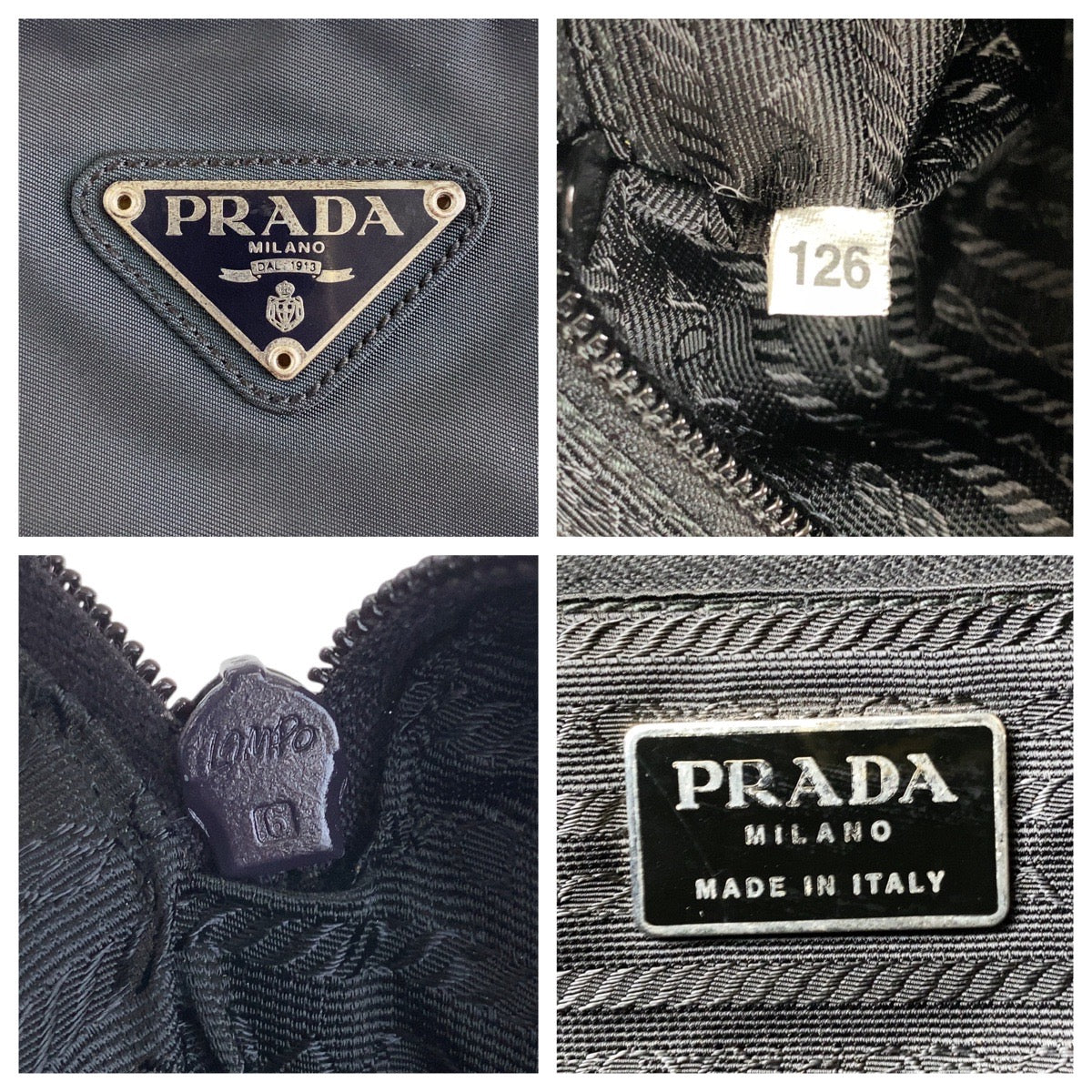 13111
PRADA プラダ テスート 三角ロゴプレート ブラック 黒 シルバー金具 ナイロン ハンドバッグ ショルダーバッグ  レディース