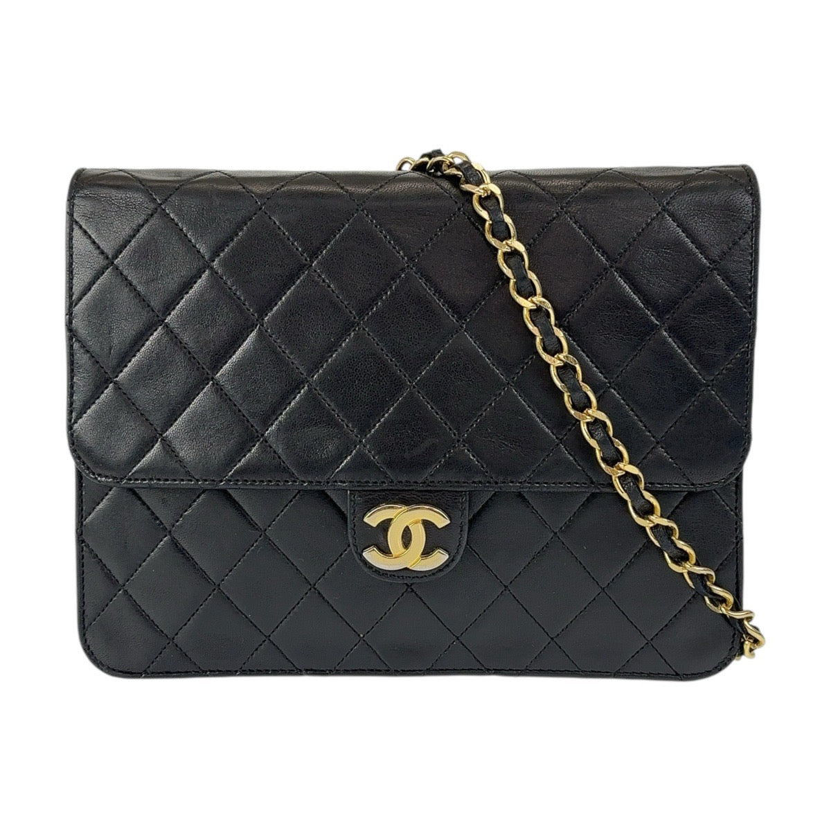CHANEL シャネル ヴィンテージ マトラッセ プッシュロック シングルフラップ ココマーク ブラック 黒 ゴールド金具 ラムスキン ショルダーバッグ チェーンショルダーバッグ  レディース