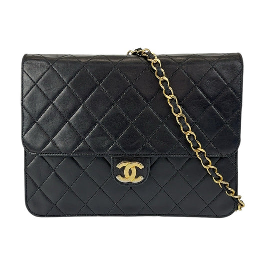 CHANEL シャネル ヴィンテージ マトラッセ プッシュロック シングルフラップ ココマーク ブラック 黒 ゴールド金具 ラムスキン ショルダーバッグ チェーンショルダーバッグ  レディース