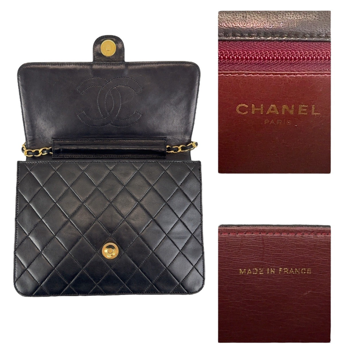 CHANEL シャネル ヴィンテージ マトラッセ プッシュロック シングルフラップ ココマーク ブラック 黒 ゴールド金具 ラムスキン ショルダーバッグ チェーンショルダーバッグ  レディース