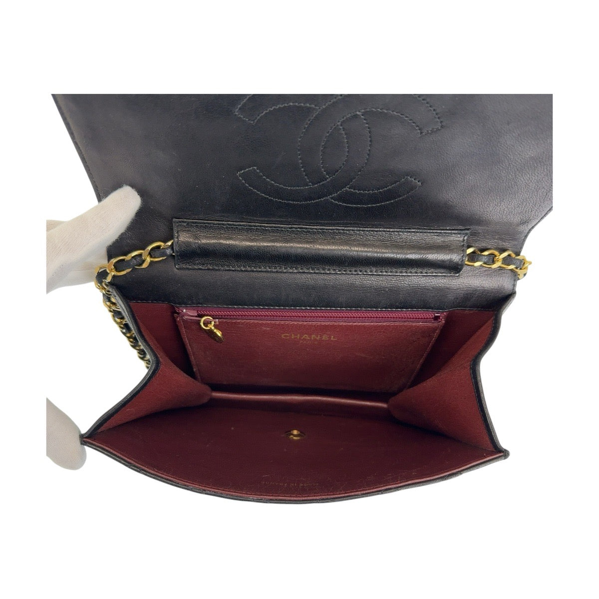 CHANEL シャネル ヴィンテージ マトラッセ プッシュロック シングルフラップ ココマーク ブラック 黒 ゴールド金具 ラムスキン ショルダーバッグ チェーンショルダーバッグ  レディース