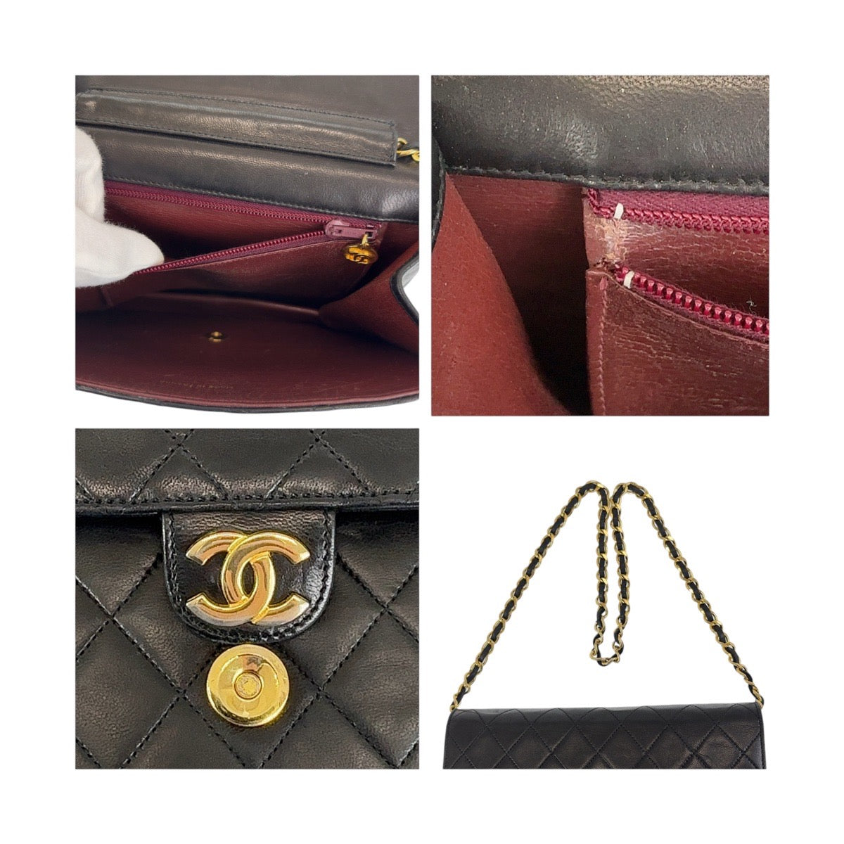 CHANEL シャネル ヴィンテージ マトラッセ プッシュロック シングルフラップ ココマーク ブラック 黒 ゴールド金具 ラムスキン ショルダーバッグ チェーンショルダーバッグ  レディース