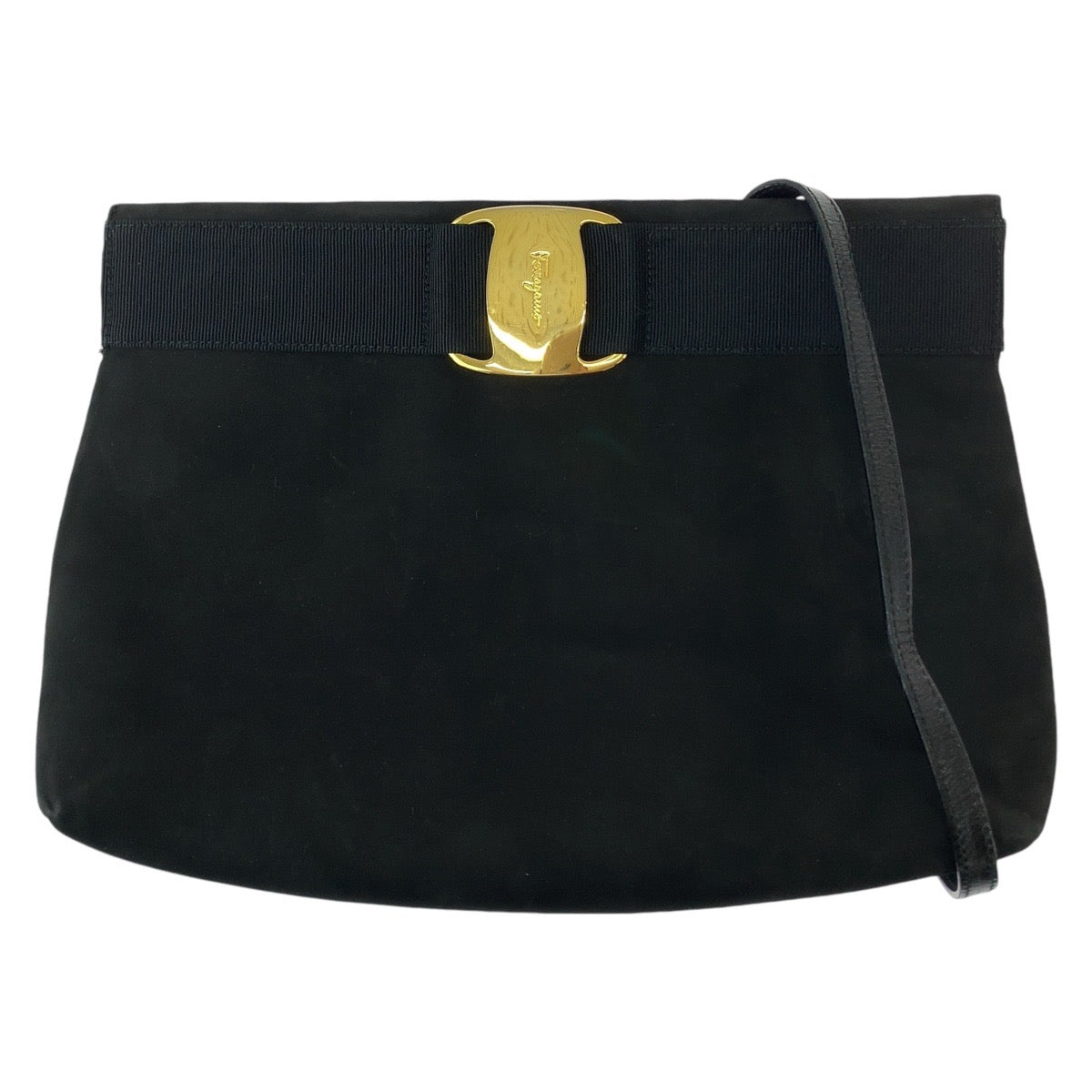 13114
Salvatore Ferragamo サルヴァトーレフェラガモ ヴァラリボン ブラック 黒 ゴールド金具 スウェード ショルダーバッグ ポシェット  レディース