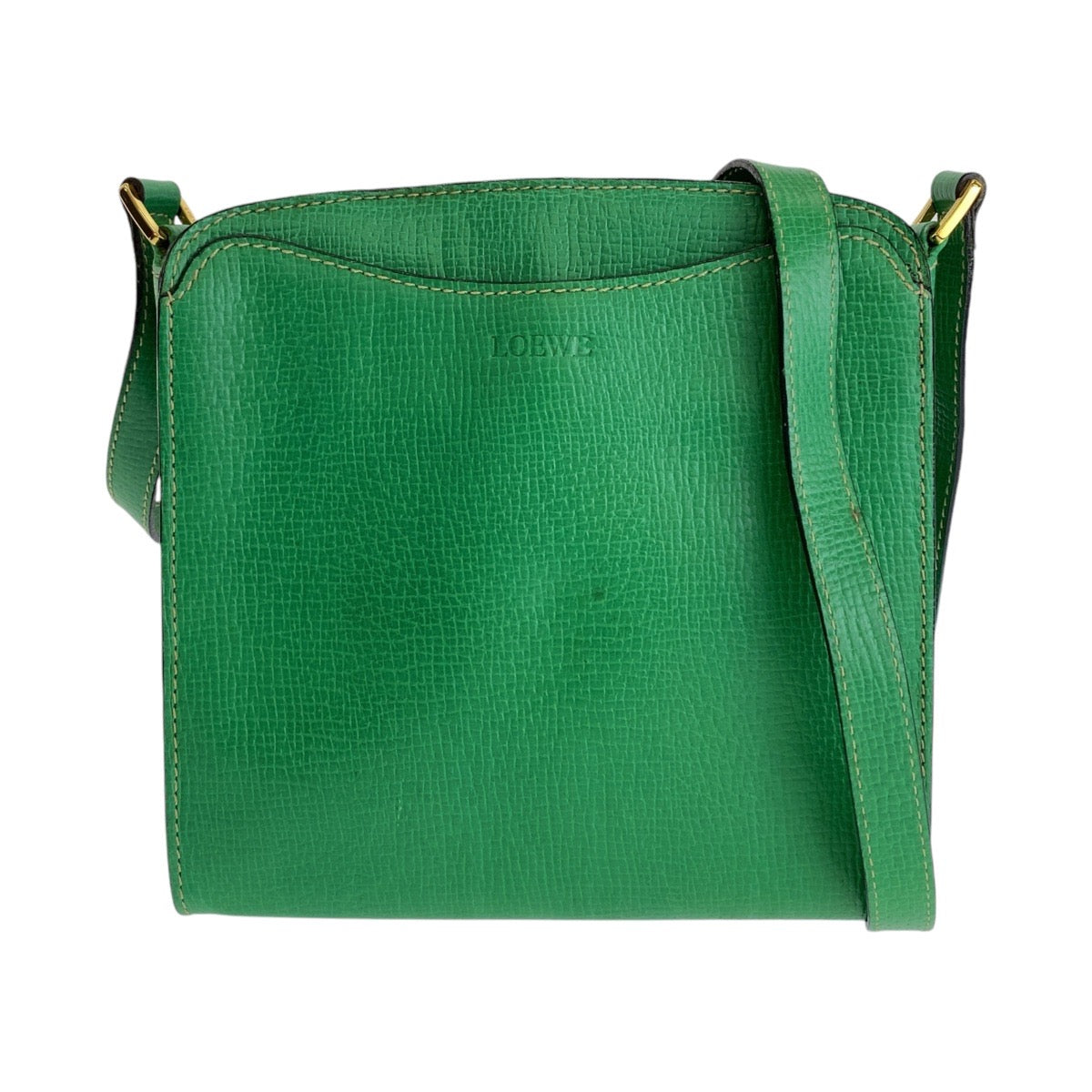 13115
LOEWE ロエベ ヴィンテージ グリーン ゴールド金具 レザー 斜め掛け ショルダーバッグ ポシェット  レディース