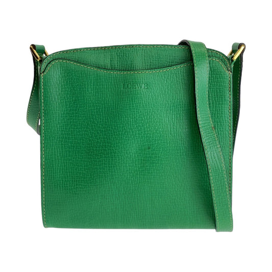 13115
LOEWE ロエベ ヴィンテージ グリーン ゴールド金具 レザー 斜め掛け ショルダーバッグ ポシェット  レディース
