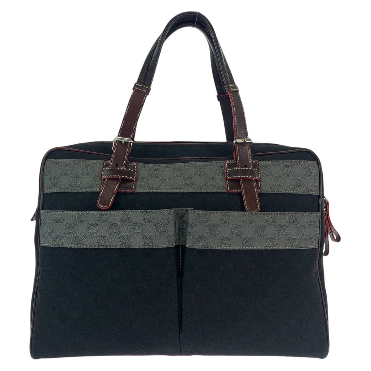 13116
LOEWE ロエベ ヴィンテージ アナグラム 男女兼用 ブラック グレー ボルドー シルバー金具 キャンバス / レザー トートバッグ ビジネスバッグ ハンドバッグ  メンズ