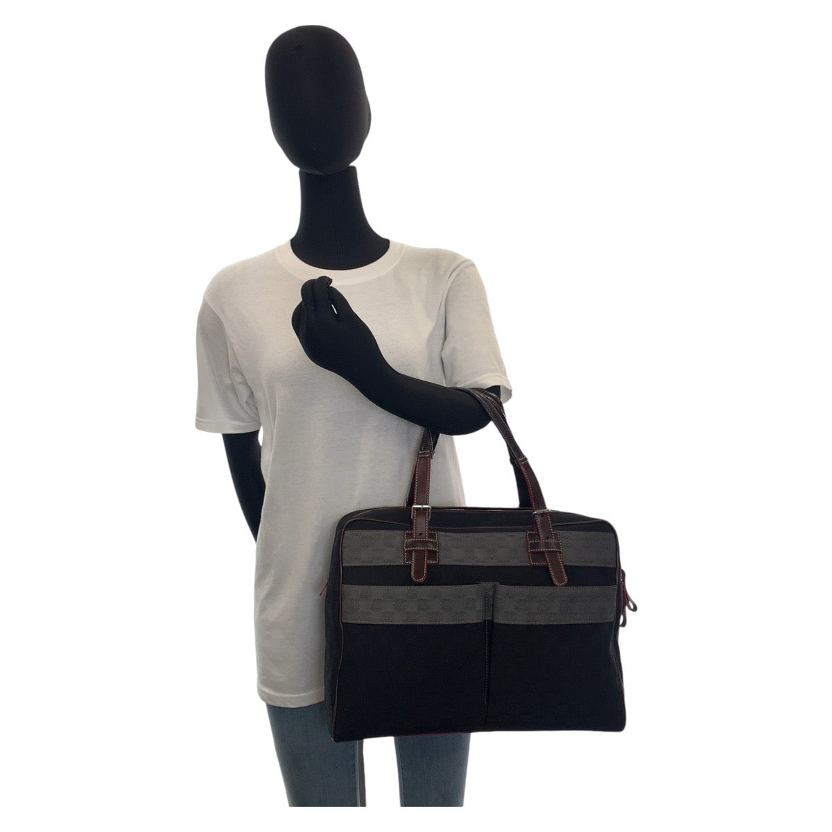 13116
LOEWE ロエベ ヴィンテージ アナグラム 男女兼用 ブラック グレー ボルドー シルバー金具 キャンバス / レザー トートバッグ ビジネスバッグ ハンドバッグ  メンズ