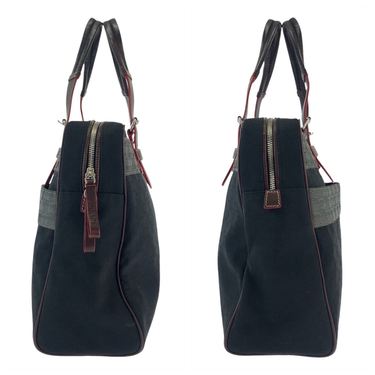 13116
LOEWE ロエベ ヴィンテージ アナグラム 男女兼用 ブラック グレー ボルドー シルバー金具 キャンバス / レザー トートバッグ ビジネスバッグ ハンドバッグ  メンズ