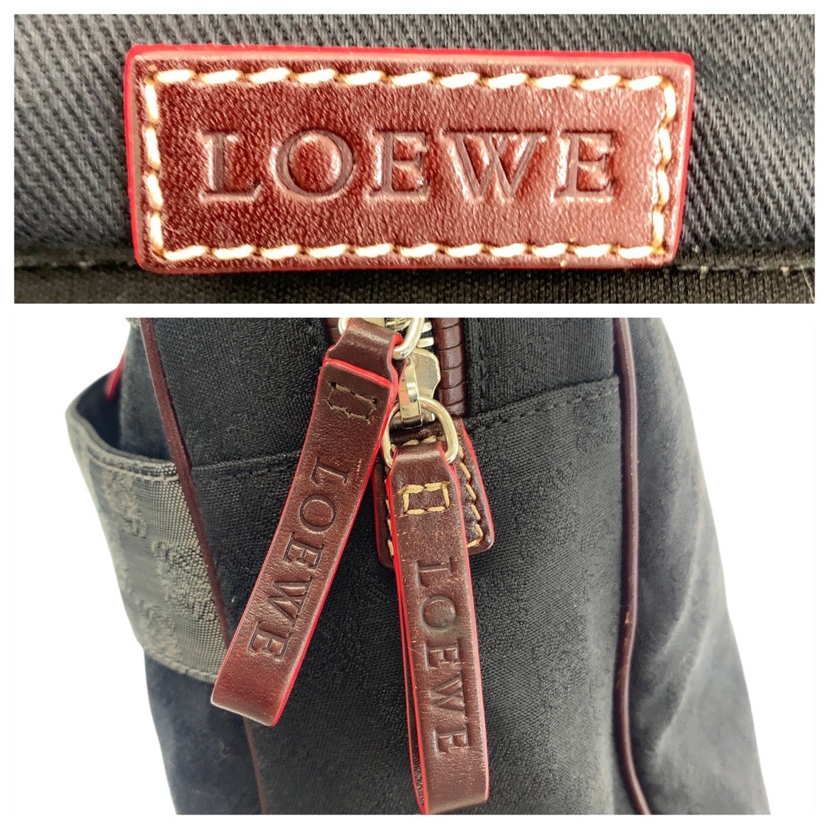 13116
LOEWE ロエベ ヴィンテージ アナグラム 男女兼用 ブラック グレー ボルドー シルバー金具 キャンバス / レザー トートバッグ ビジネスバッグ ハンドバッグ  メンズ