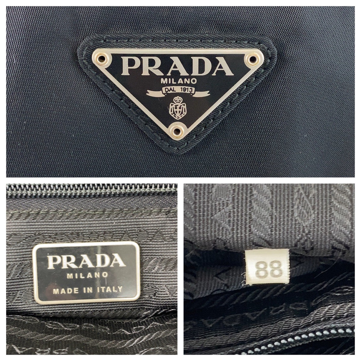 12812
PRADA プラダ テスート 三角ロゴプレート ブラック 黒 シルバー金具 ナイロン トートバッグ ショルダーバッグ  レディース