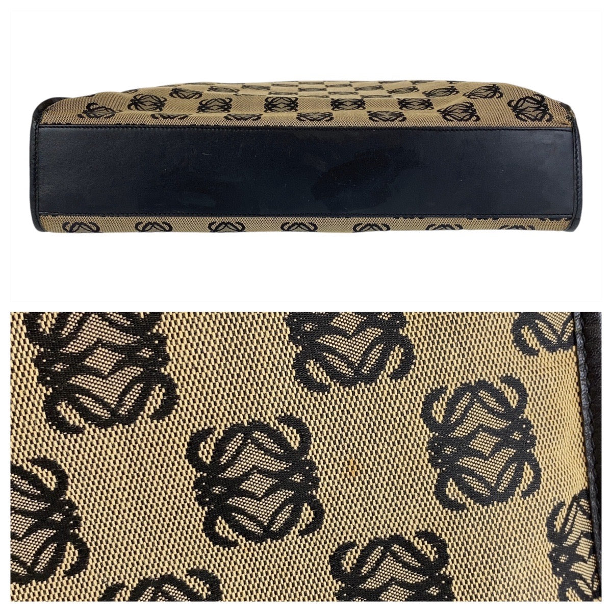 13119
LOEWE ロエベ ヴィンテージ アナグラム ベージュ ブラック シルバー金具 キャンバス / レザー トートバッグ ショルダーバッグ  レディース