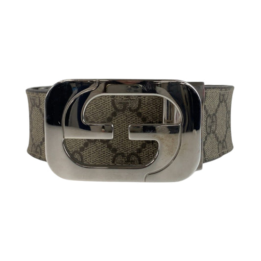 13121
GUCCI グッチ インターロッキング 95cm/38inc ベージュ シルバー金具 GGスプリームキャンバス 245861 ベルトリバーシブル  メンズ