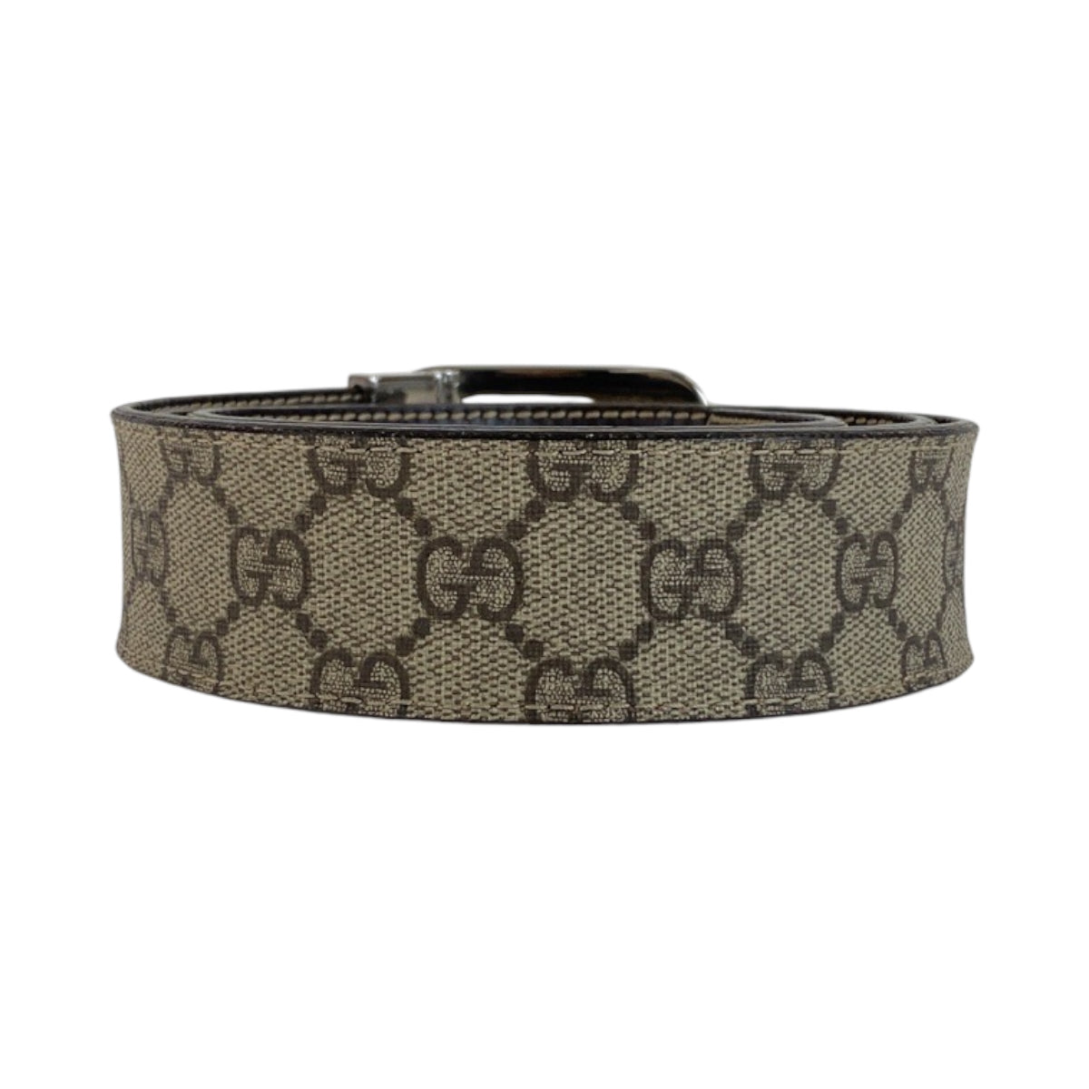 13121
GUCCI グッチ インターロッキング 95cm/38inc ベージュ シルバー金具 GGスプリームキャンバス 245861 ベルトリバーシブル  メンズ