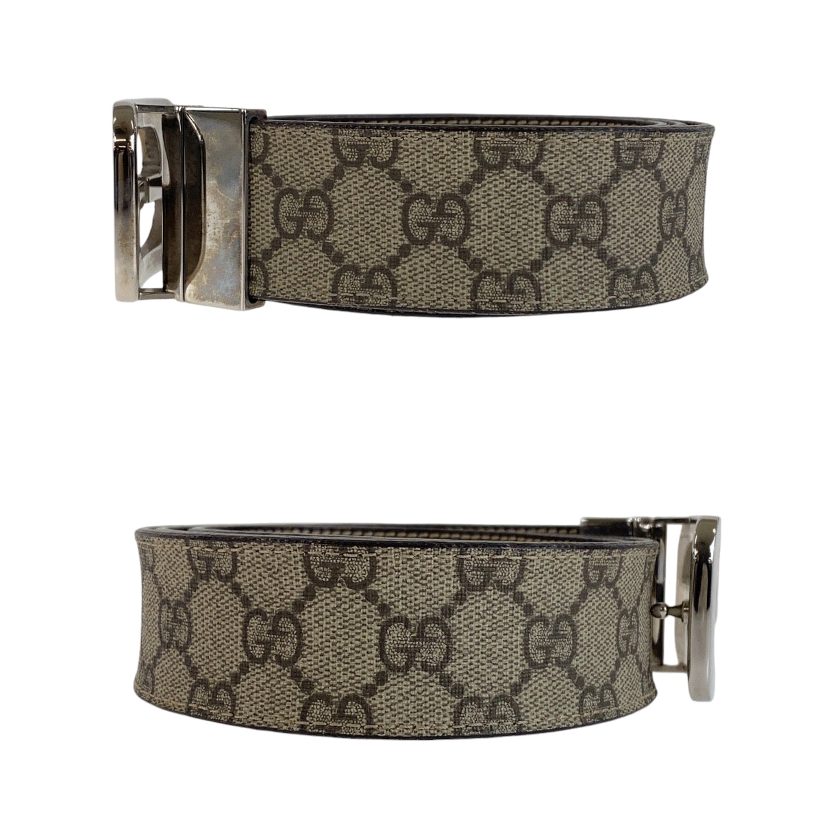 13121
GUCCI グッチ インターロッキング 95cm/38inc ベージュ シルバー金具 GGスプリームキャンバス 245861 ベルトリバーシブル  メンズ