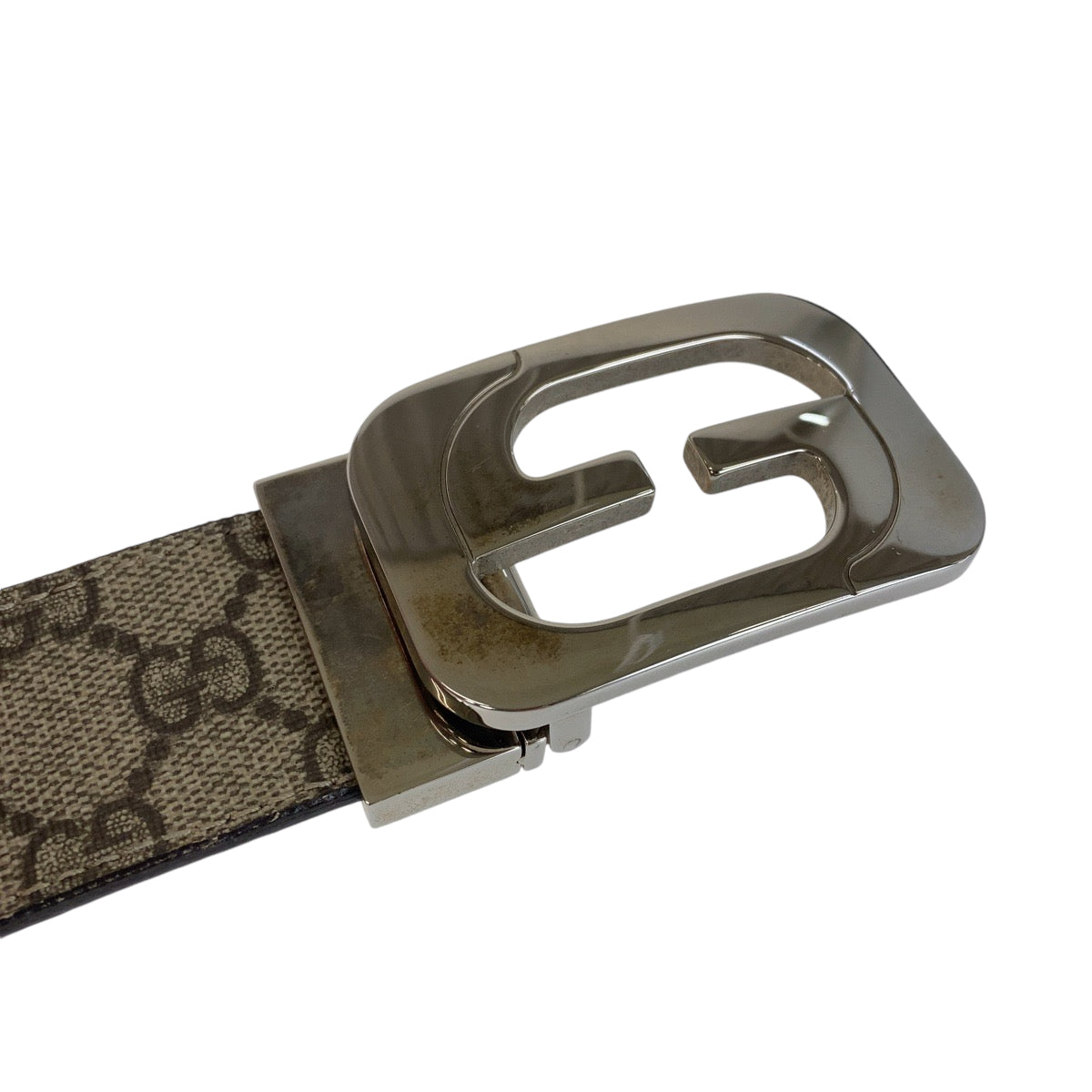13121
GUCCI グッチ インターロッキング 95cm/38inc ベージュ シルバー金具 GGスプリームキャンバス 245861 ベルトリバーシブル  メンズ