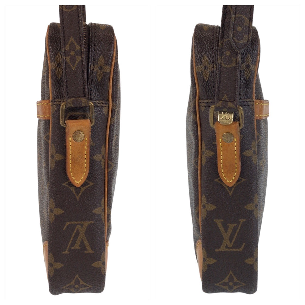 13130
LOUIS VUITTON ルイヴィトン モノグラム ダヌーブ ブラウン ゴールド金具 PVC / レザー M45266 斜め掛け ショルダーバッグ ポシェット  レディース