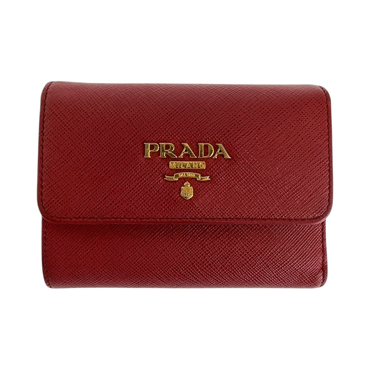 PRADA Prada Saffiano Red Gold Hardware Leather Folding Wallet Compact Wallet for Women