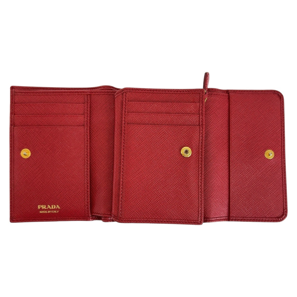 PRADA Prada Saffiano Red Gold Hardware Leather Folding Wallet Compact Wallet for Women