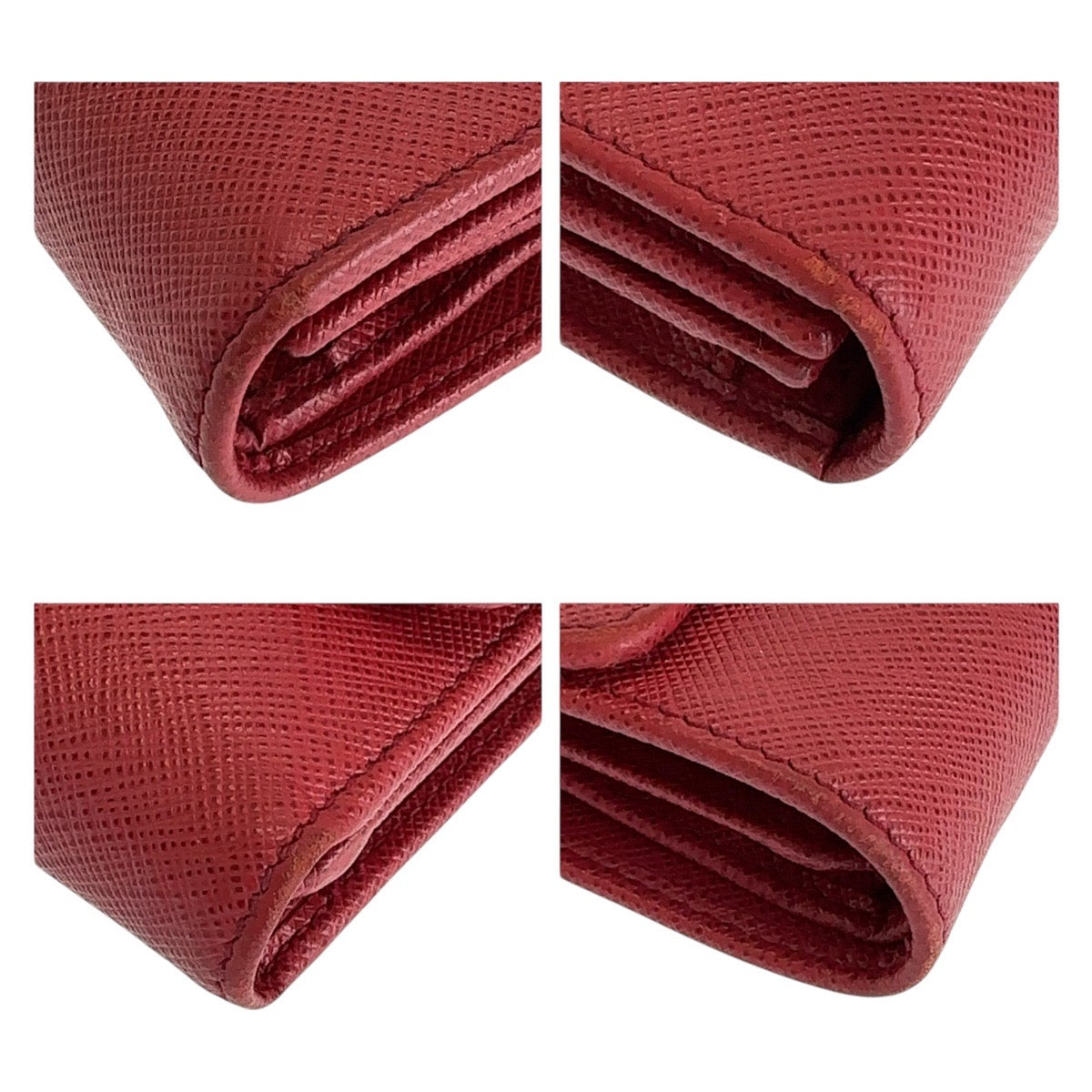 PRADA Prada Saffiano Red Gold Hardware Leather Folding Wallet Compact Wallet for Women