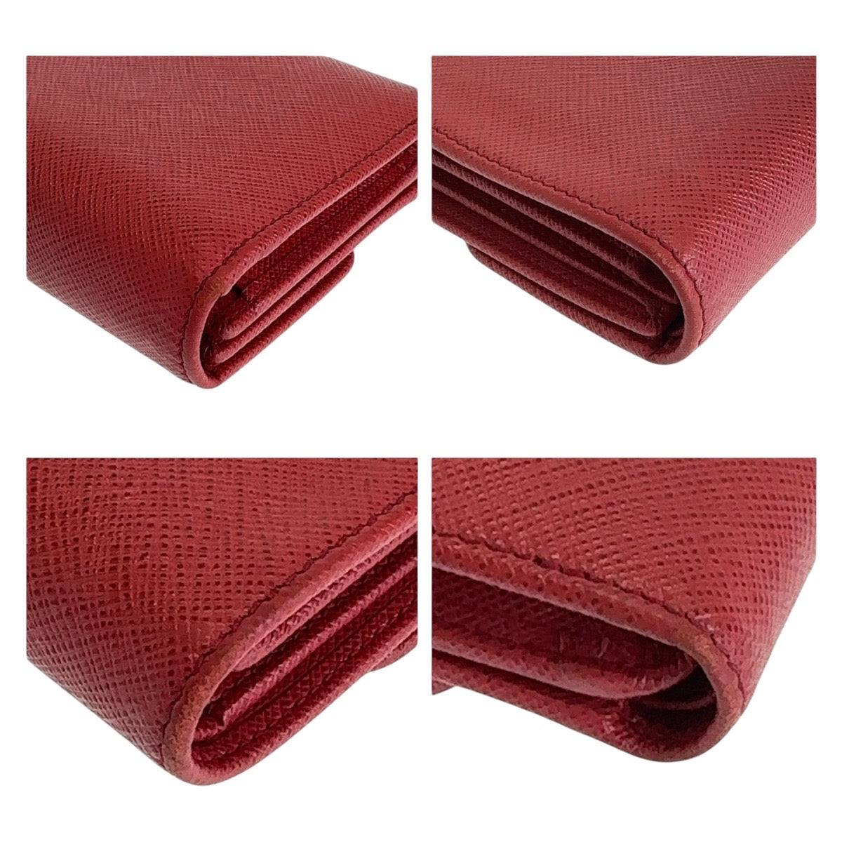 PRADA Prada Saffiano Red Gold Hardware Leather Folding Wallet Compact Wallet for Women