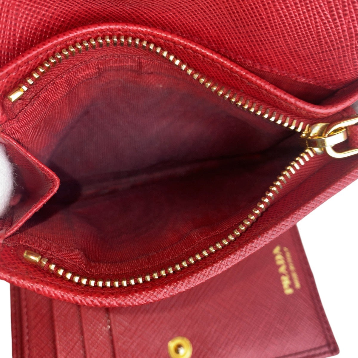 PRADA Prada Saffiano Red Gold Hardware Leather Folding Wallet Compact Wallet for Women