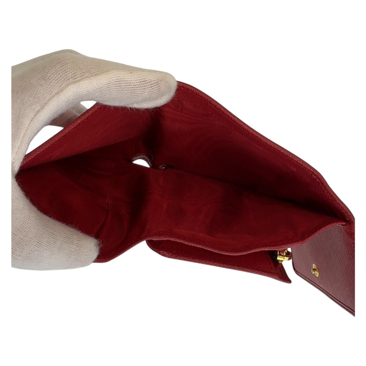 PRADA Prada Saffiano Red Gold Hardware Leather Folding Wallet Compact Wallet for Women