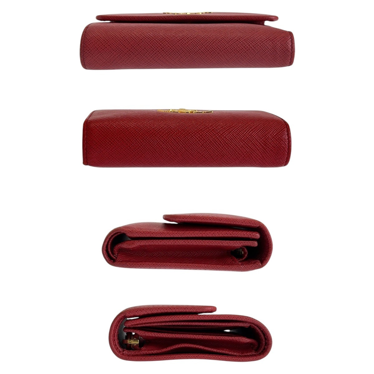 PRADA Prada Saffiano Red Gold Hardware Leather Folding Wallet Compact Wallet for Women