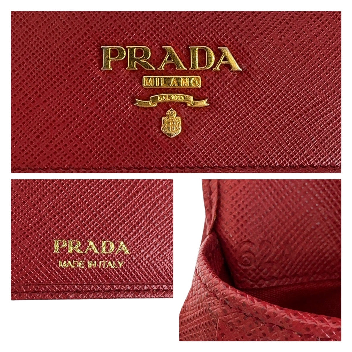 PRADA Prada Saffiano Red Gold Hardware Leather Folding Wallet Compact Wallet for Women