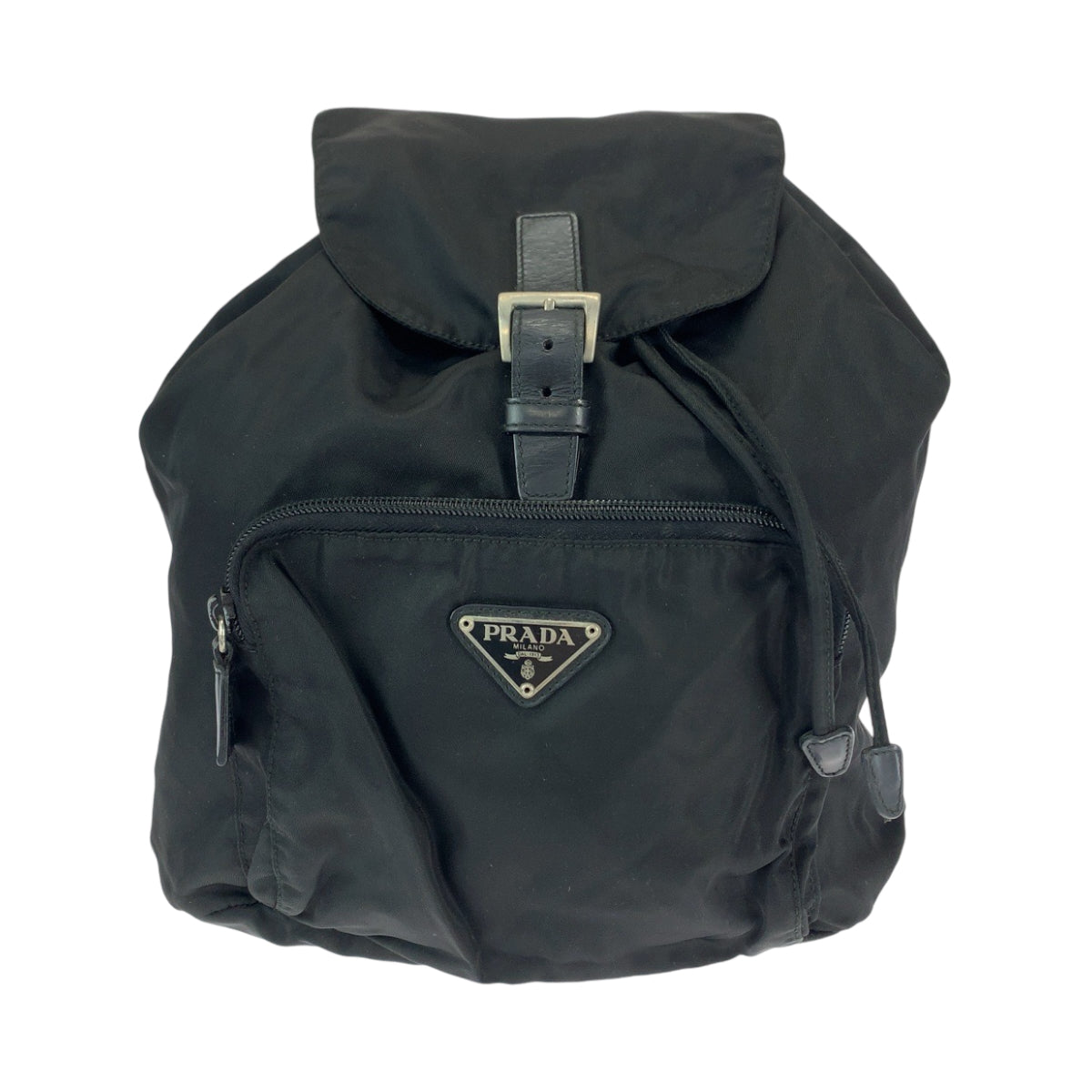 PRADA Tessuto Triangle Logo Plate Black Silver Hardware Nylon B4650F Backpack Rucksack Women's