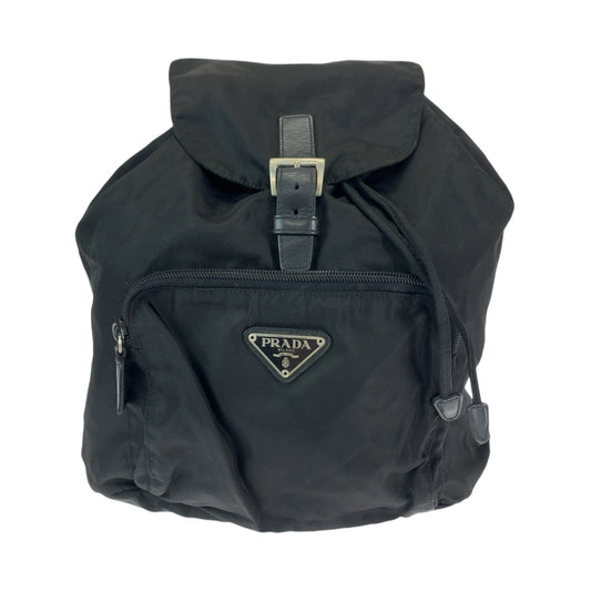 PRADA Tessuto Triangle Logo Plate Black Silver Hardware Nylon B4650F Backpack Rucksack Women's