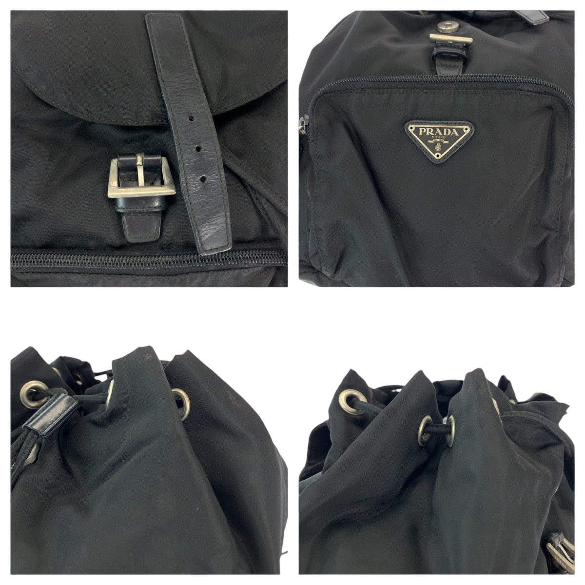 PRADA Tessuto Triangle Logo Plate Black Silver Hardware Nylon B4650F Backpack Rucksack Women's