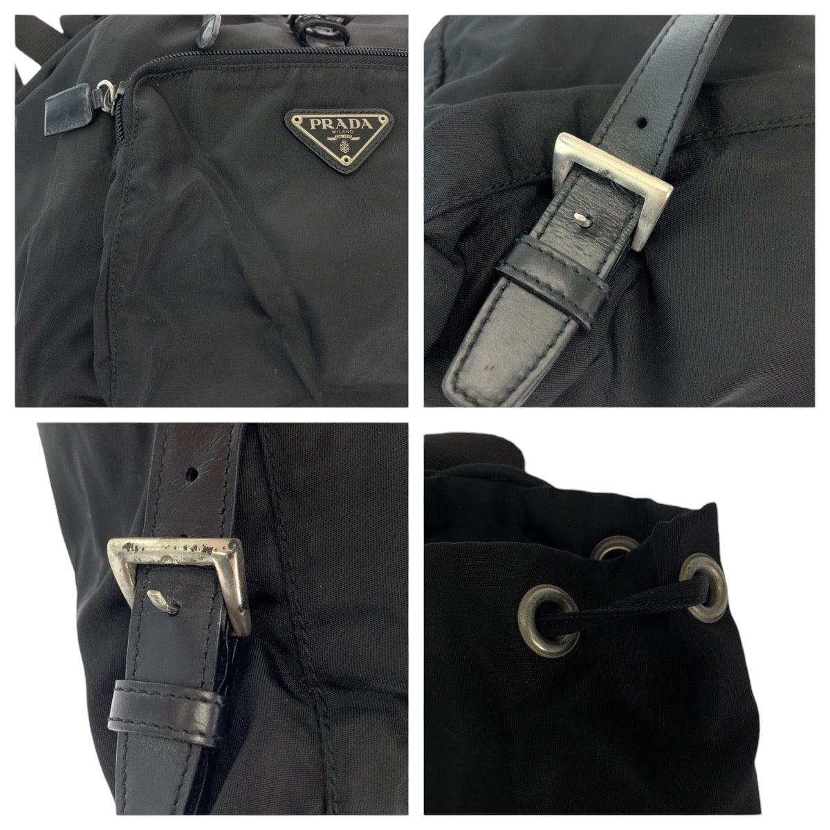 PRADA Tessuto Triangle Logo Plate Black Silver Hardware Nylon B4650F Backpack Rucksack Women's