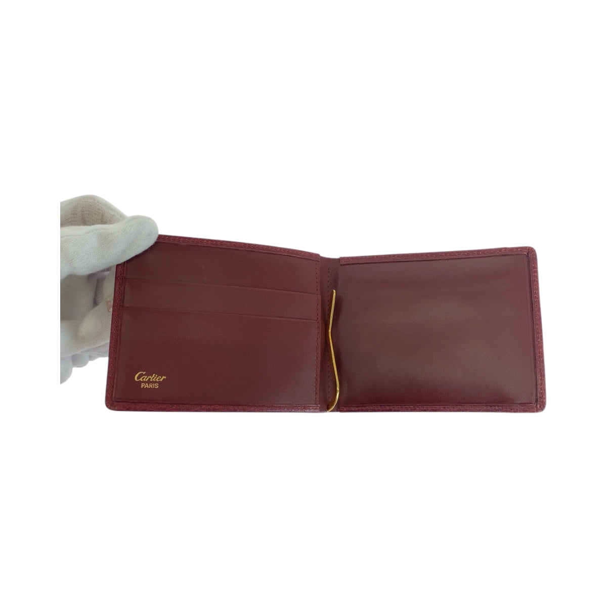 14042
CARTIER カルティエ マストライン マネークリップ ボルドー ゴールド金具 レザー 折財布 コンパクトウォレット  レディース