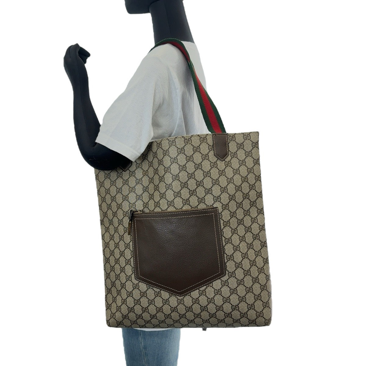 13135
GUCCI グッチ ヴィンテージ シェリーライン オールドグッチ ベージュ ブラウン ゴールド金具 GGスプリームキャンバス / レザー トートバッグ ショルダーバッグ ビジネスバッグ  メンズ