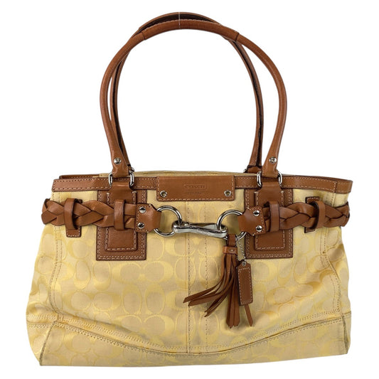 13136
COACH コーチ シグネチャー イエロー ブラウン シルバー金具 キャンバス / レザー トートバッグ ショルダーバッグ  レディース