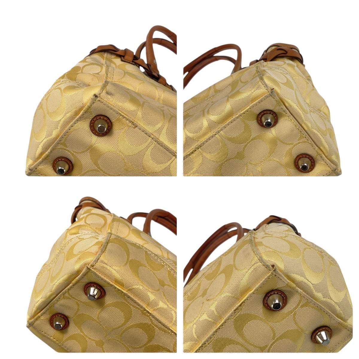 13136
COACH コーチ シグネチャー イエロー ブラウン シルバー金具 キャンバス / レザー トートバッグ ショルダーバッグ  レディース