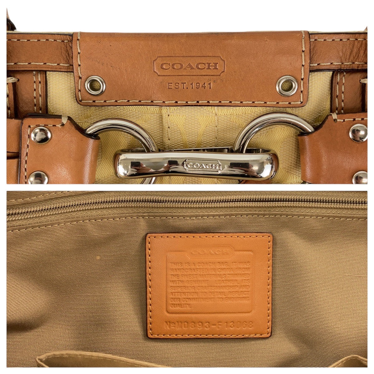 13136
COACH コーチ シグネチャー イエロー ブラウン シルバー金具 キャンバス / レザー トートバッグ ショルダーバッグ  レディース