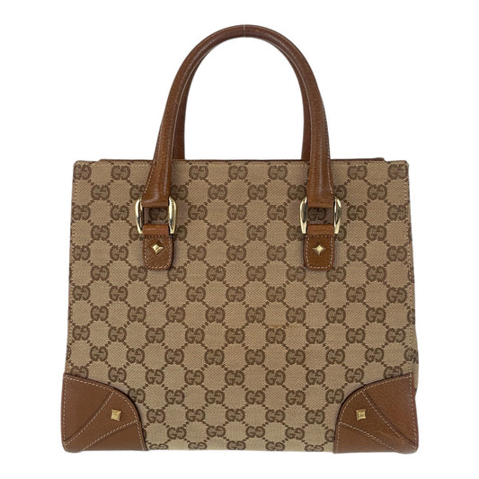 13138
GUCCI グッチ ブラウン ベージュ ゴールド金具 GGキャンバス / レザー 120895 トートバッグ ハンドバッグ  レディース