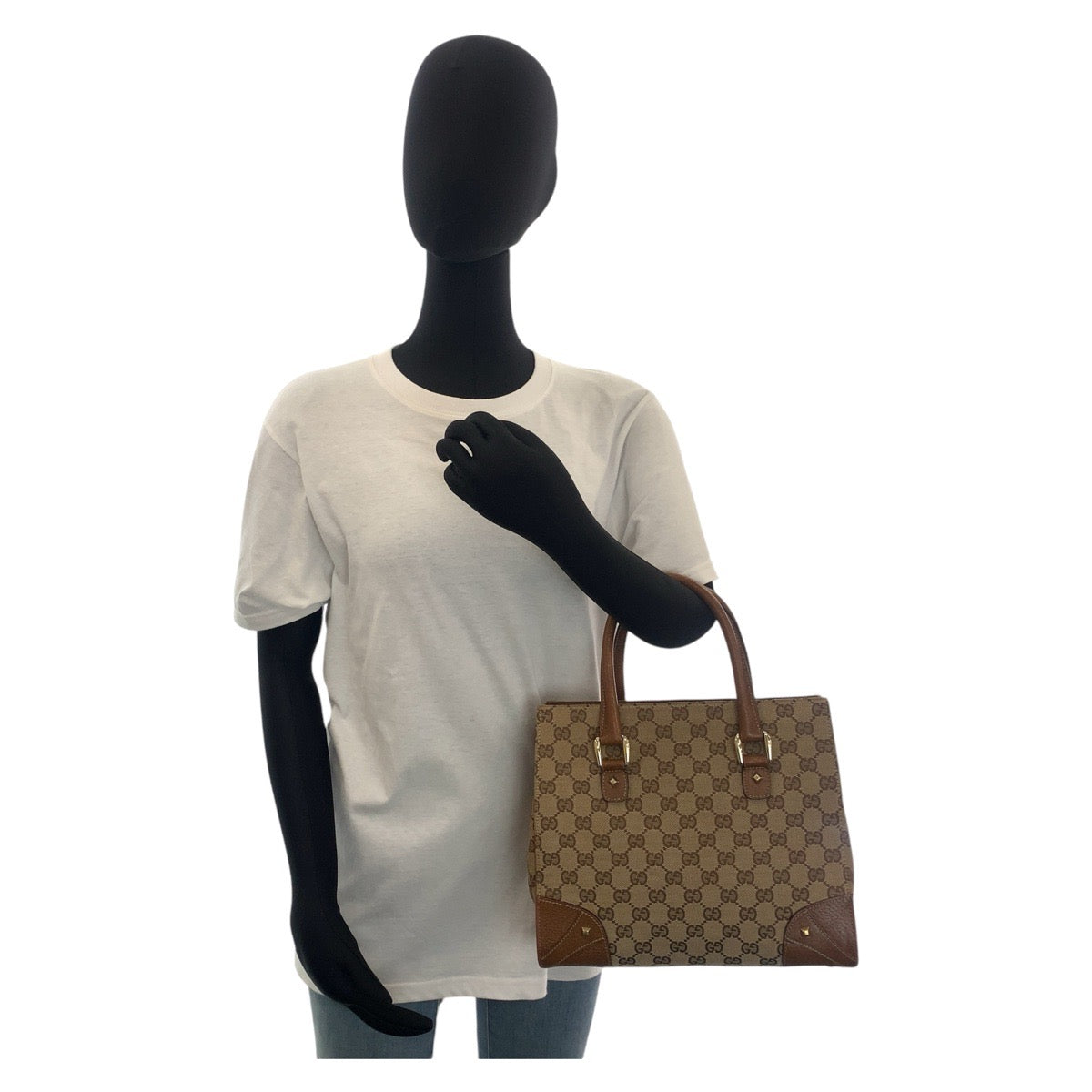 13138
GUCCI グッチ ブラウン ベージュ ゴールド金具 GGキャンバス / レザー 120895 トートバッグ ハンドバッグ  レディース