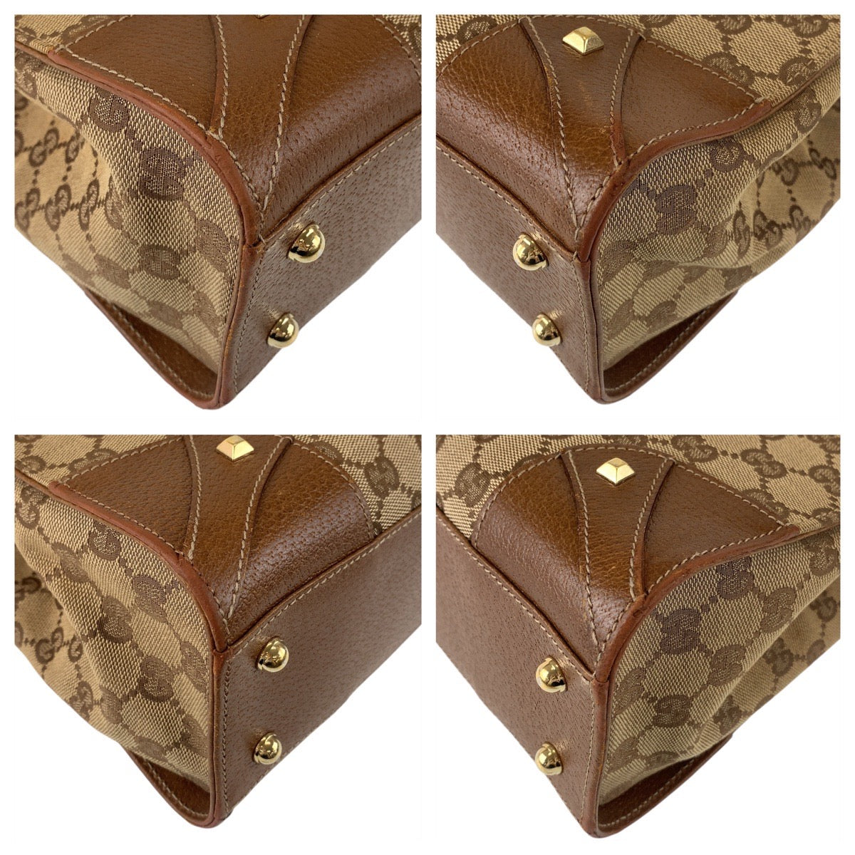 13138
GUCCI グッチ ブラウン ベージュ ゴールド金具 GGキャンバス / レザー 120895 トートバッグ ハンドバッグ  レディース