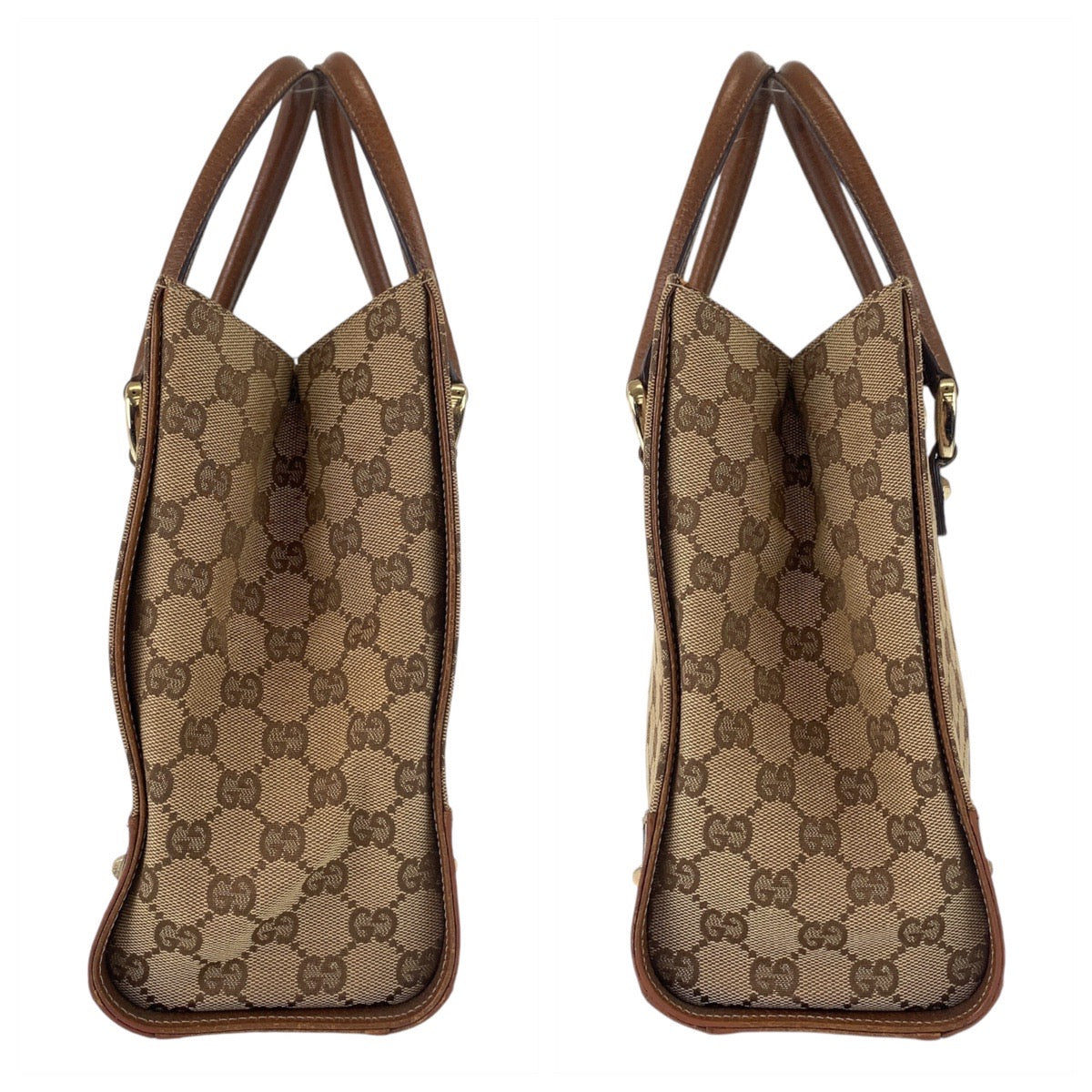 13138
GUCCI グッチ ブラウン ベージュ ゴールド金具 GGキャンバス / レザー 120895 トートバッグ ハンドバッグ  レディース