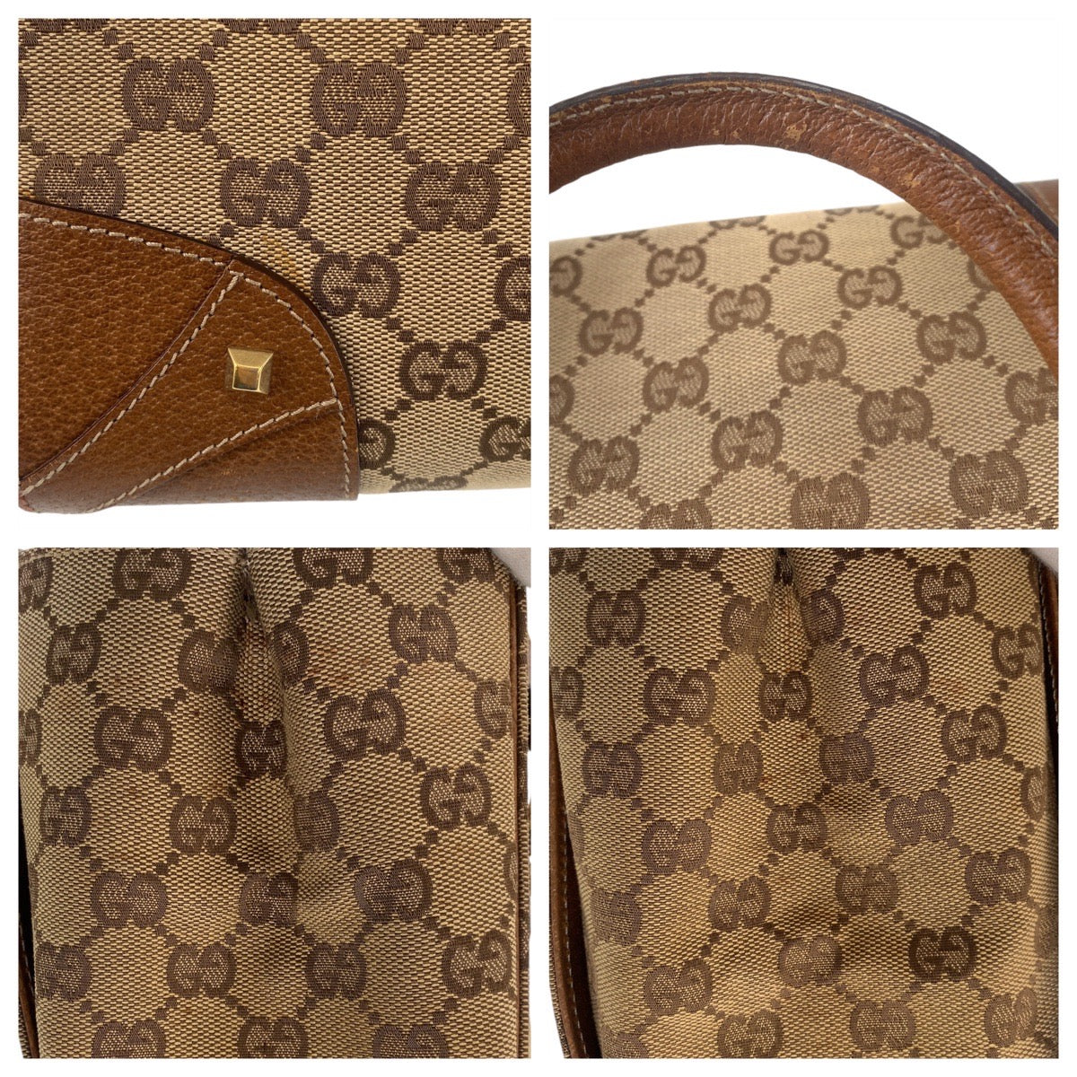 13138
GUCCI グッチ ブラウン ベージュ ゴールド金具 GGキャンバス / レザー 120895 トートバッグ ハンドバッグ  レディース