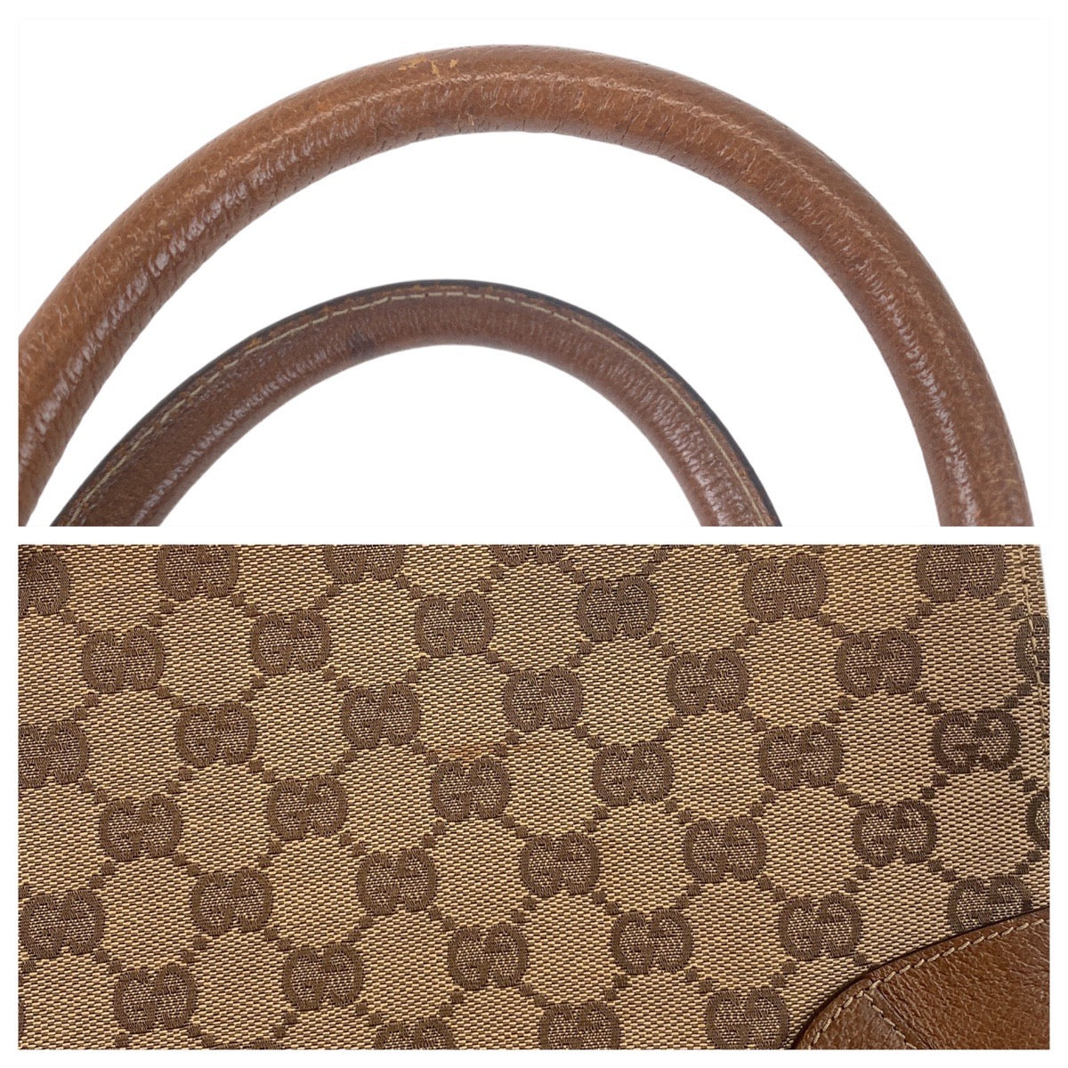 13138
GUCCI グッチ ブラウン ベージュ ゴールド金具 GGキャンバス / レザー 120895 トートバッグ ハンドバッグ  レディース