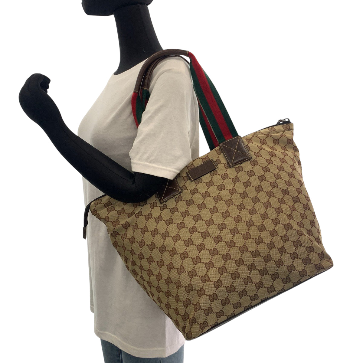 13139
GUCCI グッチ シェリーライン ブラウン レッド グリーン ソフト GGキャンバス 131231 トートバッグ ハンドバッグ ショルダーバッグ  レディース