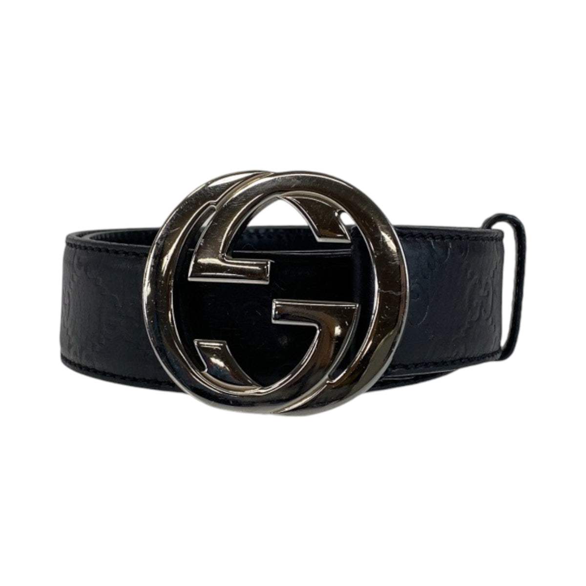 13140
GUCCI グッチ インターロッキング グッチシマ 85cm/34inc ブラック 黒 シルバー金具 レザー 114984 ベルト バックル  メンズ