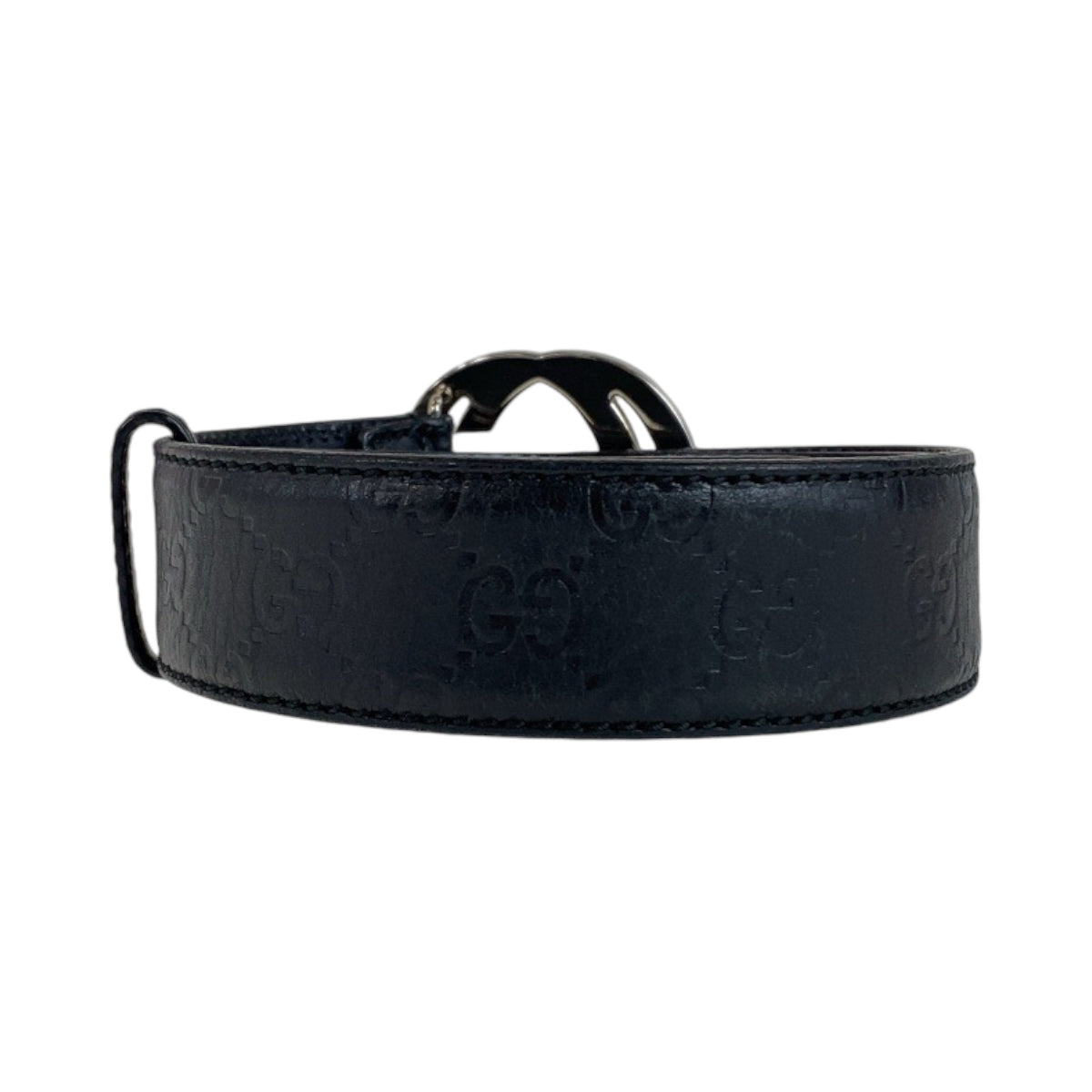 13140
GUCCI グッチ インターロッキング グッチシマ 85cm/34inc ブラック 黒 シルバー金具 レザー 114984 ベルト バックル  メンズ
