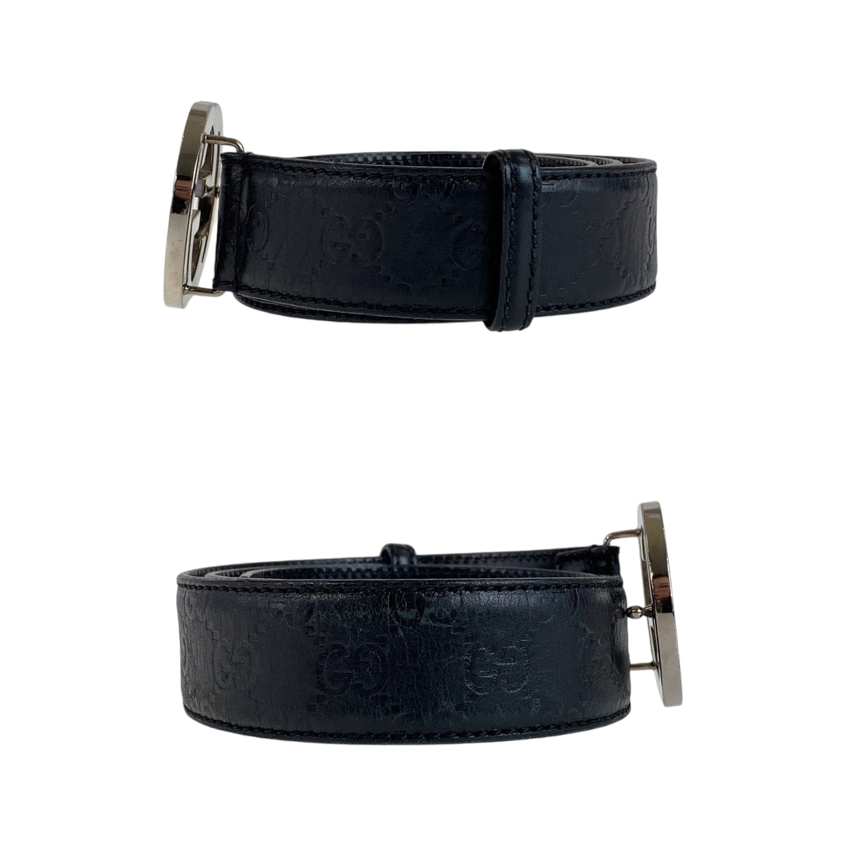 13140
GUCCI グッチ インターロッキング グッチシマ 85cm/34inc ブラック 黒 シルバー金具 レザー 114984 ベルト バックル  メンズ